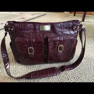 Kelley Moore purple fake croc camera bag